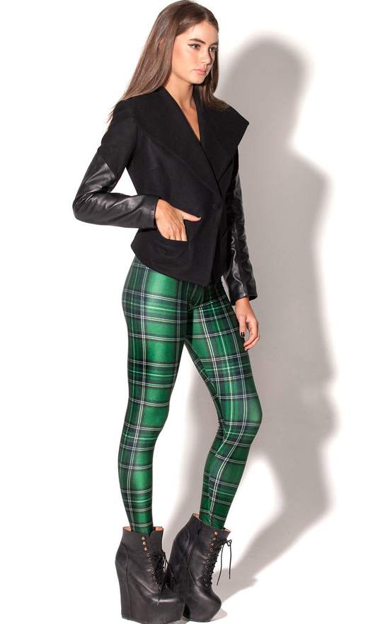 F33081  new green plaid Leggings printing breathable fashion women legging pants